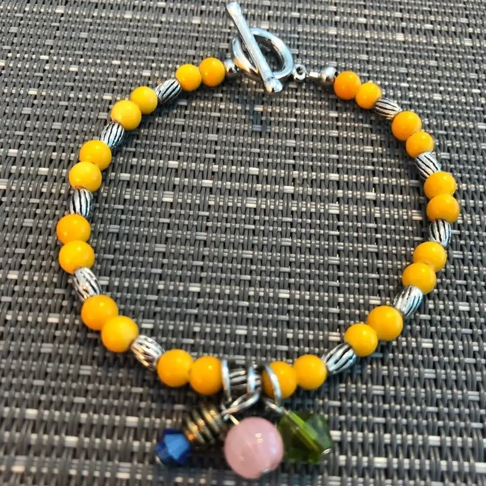 Yellow & Silver Dangly Charm Bracelet